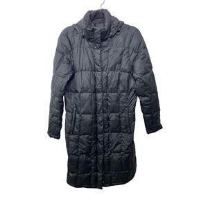 The North Face 550 Goose Down Puffer Jacket Coat Black Womens L Hooded Long Warm